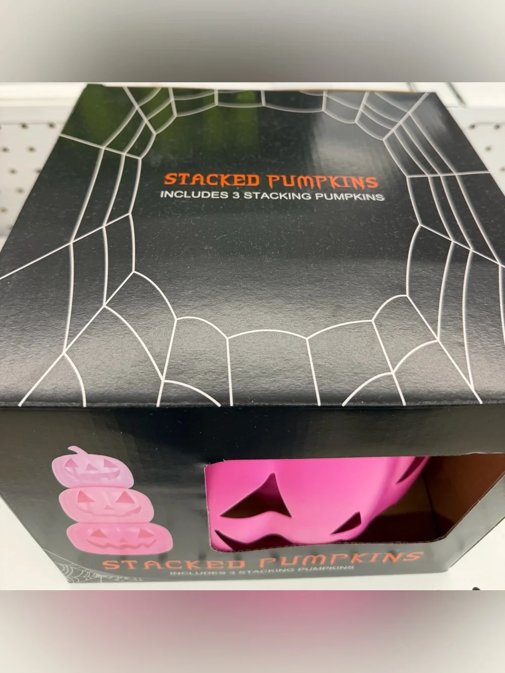 Set of 3 Stacked Pink Halloween Pumpkins Décor New
